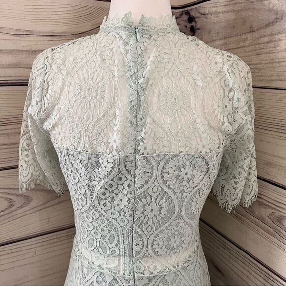 Lulus Light Blue Lace Short Sleeve Mock Neck Dress - Picture 9 of 13